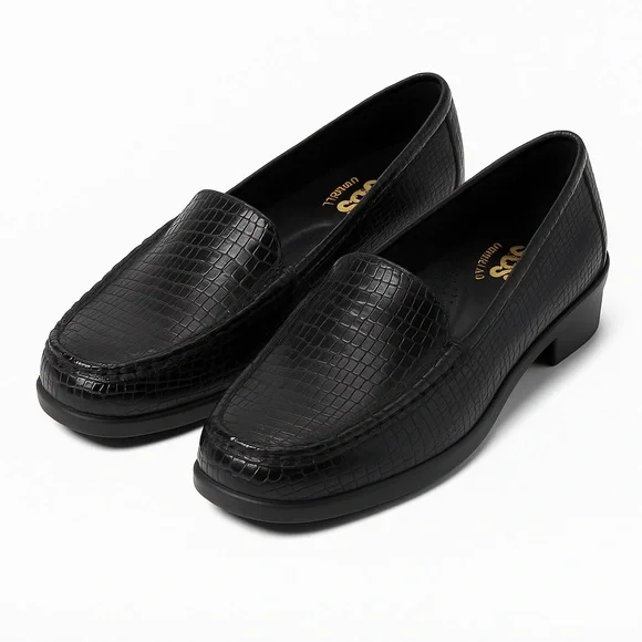 SAS Black Textured Loafers - Picture 1 of 8